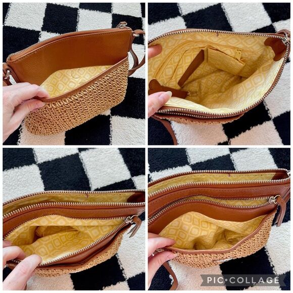 Brighton Woven Straw Brown Leather Crossbody Bag - Picture 5 of 8